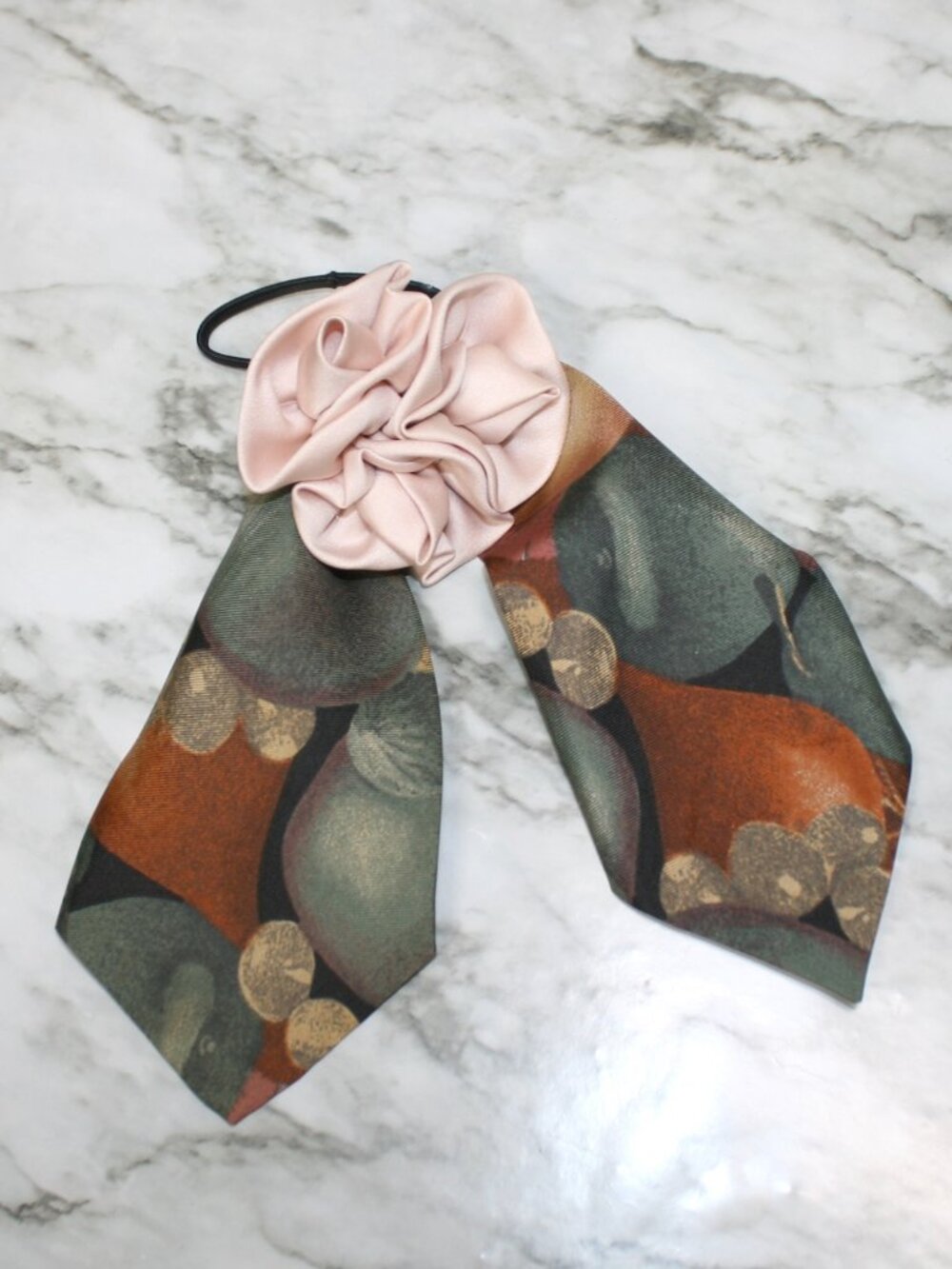 HAND CRAFTED Hair Scrunchy Bow Abstrtact Fall Upcycled Men's Silk Necktie
